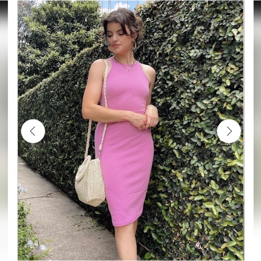 NWT Pink Textured Knit Sleeveless Halter Bodycon‎ Midi Dress Size Large